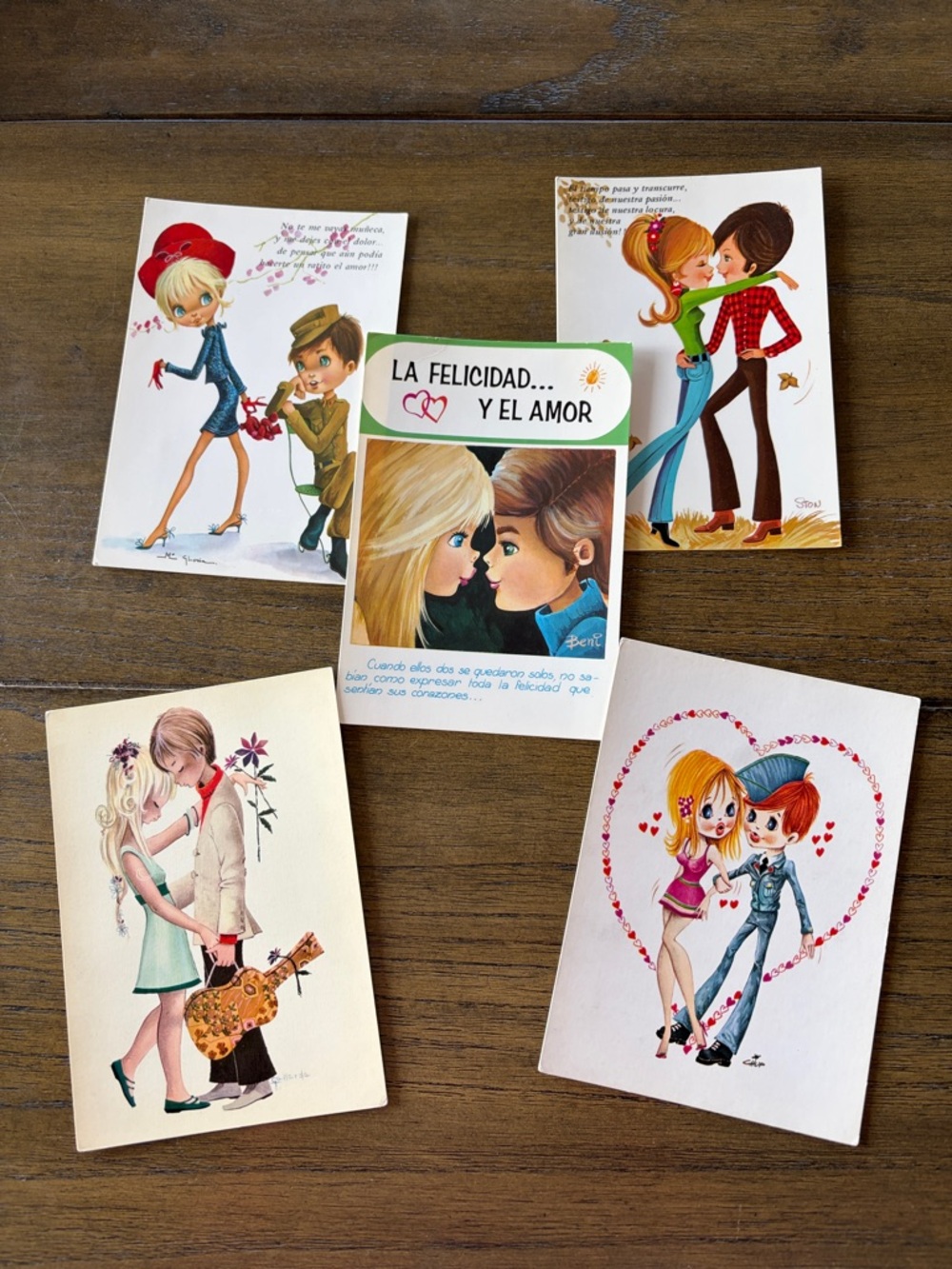 Set of 5 Vintage Spanish Romantic Cartoon Postcard Barcelona Military Guitar New